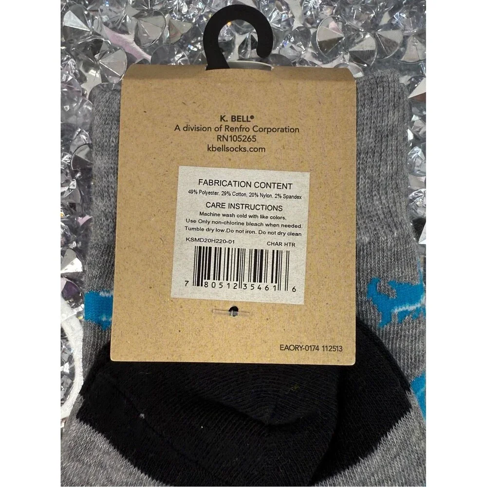 K.bell socks Men's Gray Shark Crew Socks - Blue Shark Pattern